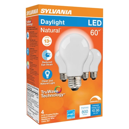 Sylvania Sylvania TruWave A19 E26 (Medium) LED Bulb Daylight 60 Watt Equivalence 4 pk 40672